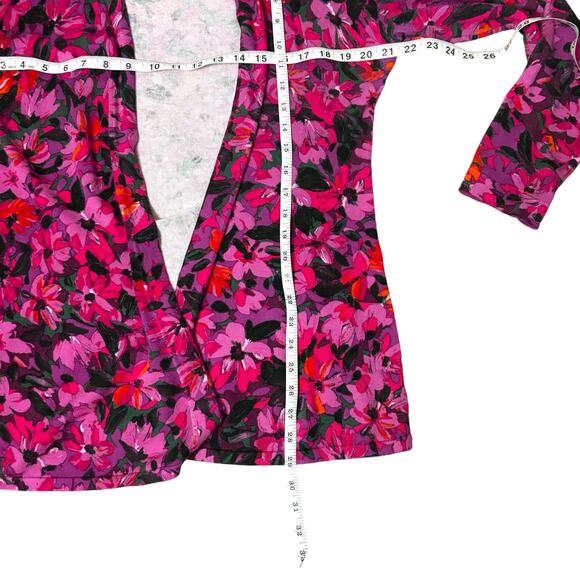 Isaac Mizrahi Women’s Pink Floral Open Front Cardigan Sweater Knit Size Large - Picture 9 of 11